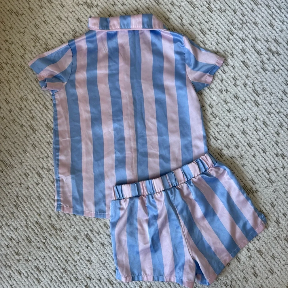 Art Class Kids Girls Pajama Set in Blue and Pink Stripes S (6/6x)